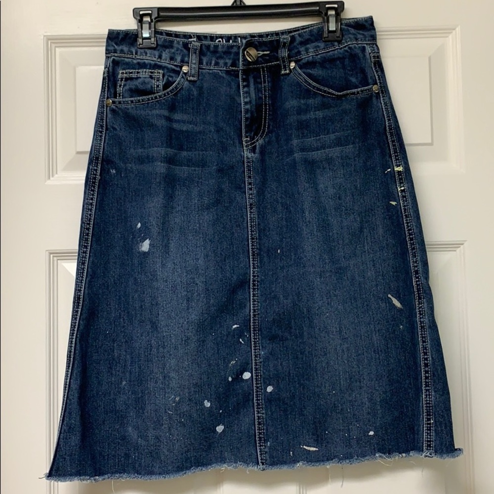 The Skirt Outlet denim paint splattered skirt